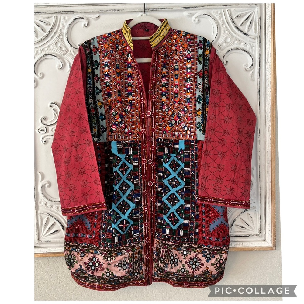 Embroidered Red and Blue Women's Jacket